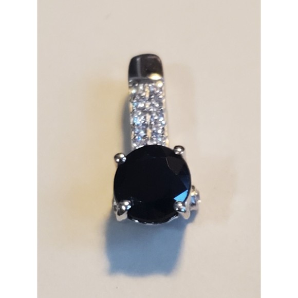 Sterling Silver 6Mm Rd Sapphire & Zircon Pendant - Picture 1 of 5